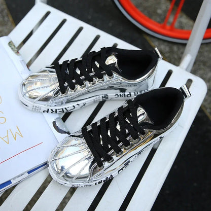 Women Gold Silver Sneakers Men Hip Hop Casual Unisex Tennis Luxury Running Shoes Clunky Trainers Bigsize Streetwear Footwear