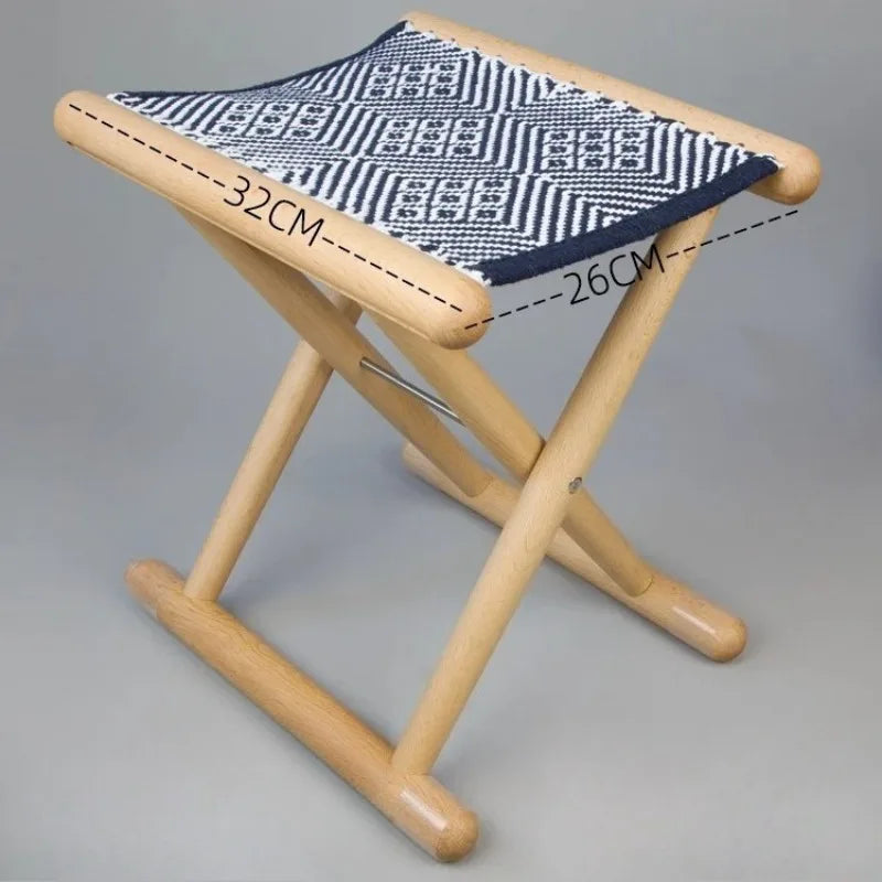 Portable Folding Stool for Outdoor Camping Lightweight Wooden Seat with Cotton Woven Top Home Travel Compact Folding Bench
