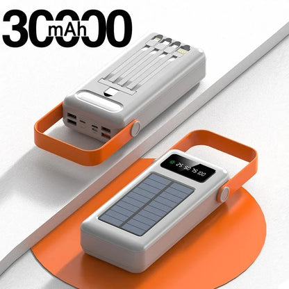 100000mAh Power Bank Portable Charger with Solar Panel, Fast Charging External Battery Pack, 4 Cables, Flashlight