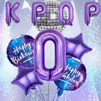 10Pcs/set Purple K-Pop Music Theme Birthday Balloons Decoration 0-9 Number Birthday Parties Photo Backdrops Perfect Social Gift