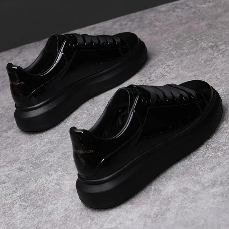 Brand Men's Shoes Black Glossy Casual Men Shoes White Fashion Couple Sneakers Man Shoes for Men
