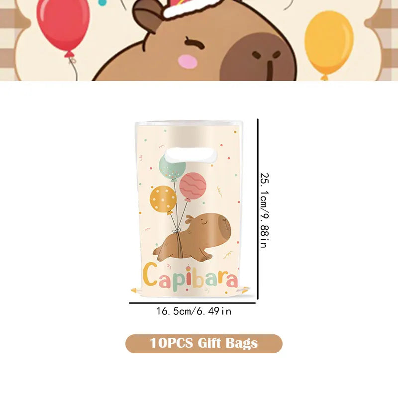 Capybara Decoration Birthday Party Favors Tableware Set Cup Plate Balloons Gift Bags Happy Banner Cake Topper Supplies for Girls