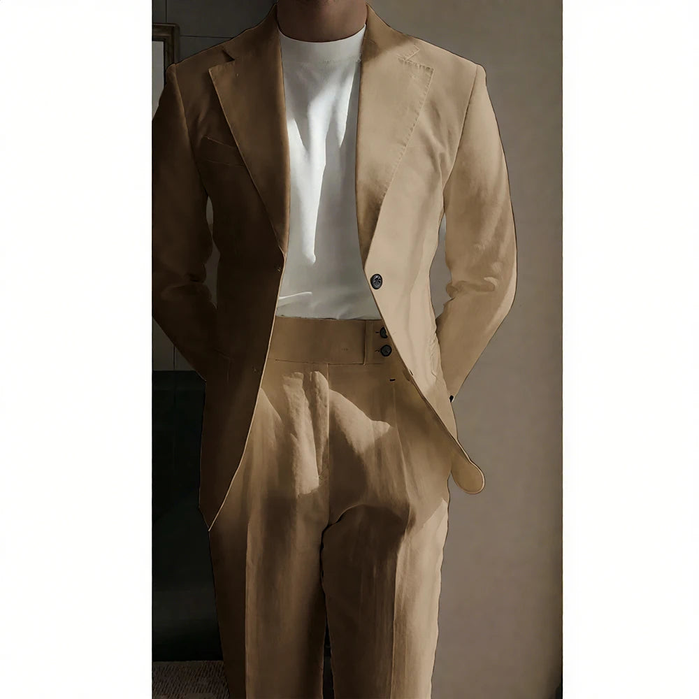 Chic Linen Men Suits 2 Piece Summer Single Breasted Notch Lapel Suit High Quality Wedding Casual Office Party Prom Costume Homme