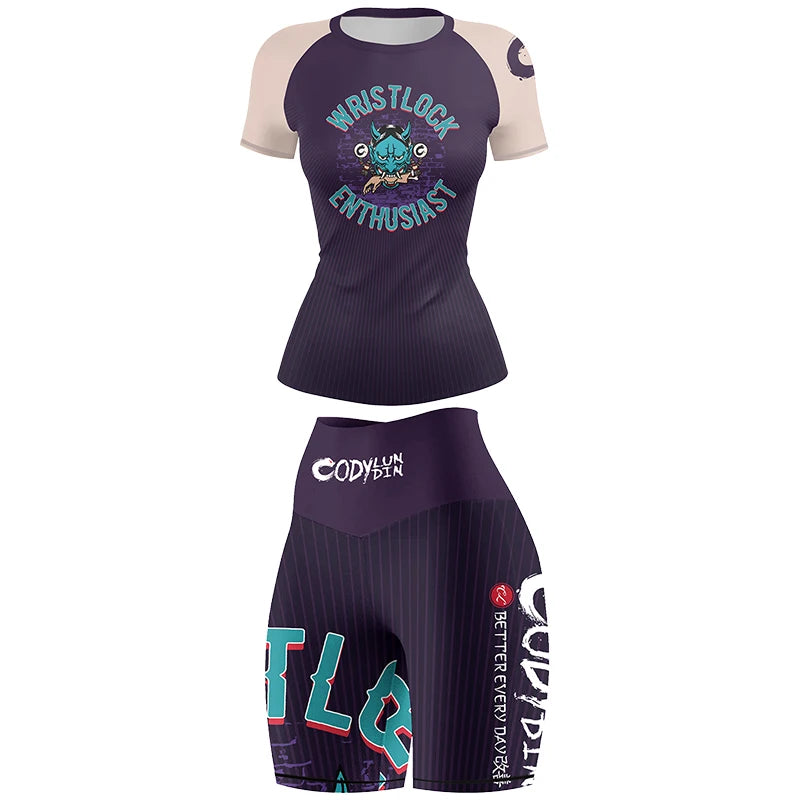 2025 Cody Lunidn Fashion Cartoon Printing Clothes for Women MMA Fighting Running Sports Rash Guard Wear Resistant 4-Piece Sets