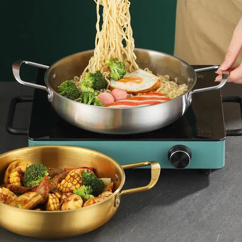 3pcs Stainless Steel Hot Pot Dual Handles Induction Compatible Ramen Seafood Cookware Utility Tool Kit Sets Pro Super Essentials