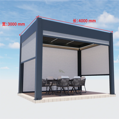 Bioclimatic Aluminum  Pergola 3x4m/10x13ft Manual flip louvered roof with  roller blinds  gazebo canopy carport garden