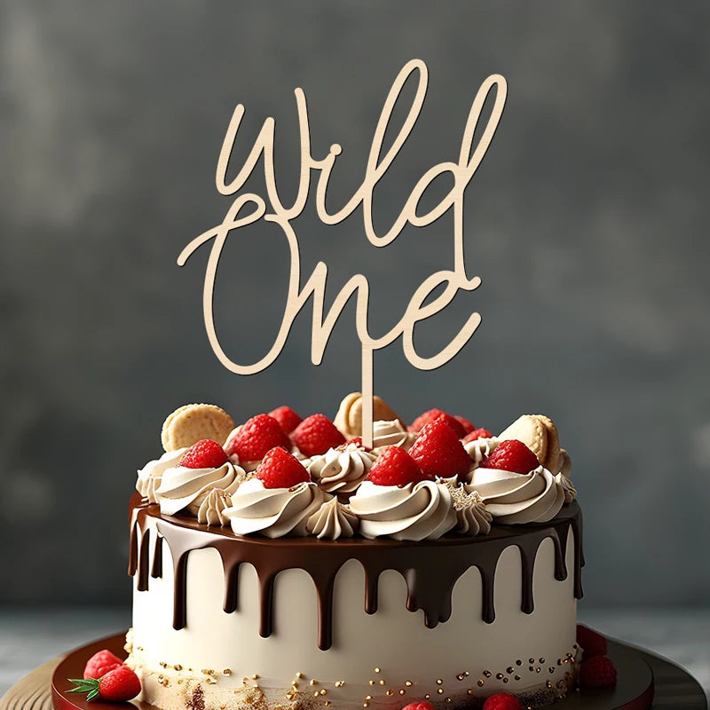 NUBECOM Wild One Cake Topper One Birthday Cake Topper Wooden Wild One Cake Decorations for Baby Shower First Birthday Decoration