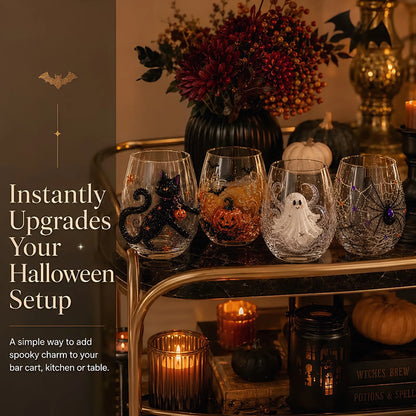3D Halloween Artisan Glassware Collection Witchy Gothic Glass Set Manual Stemless Wine Glasses for Luminous Fall Sips Gifts