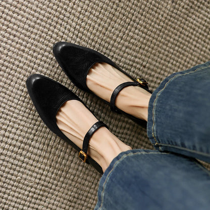 2025 New Spring Women Pumps Sheepskin Leather Women Shoes Pointed Toe Med Heel Concise Slip-on Shallow Handmade Shoes Mary Janes