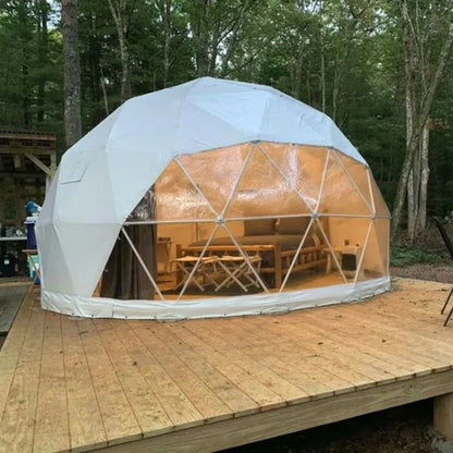 Luxury Geodesic Dome Glamping Tent, Waterproof Outdoor Round Shelter with Private Bathroom for Resort Holiday Accommodation