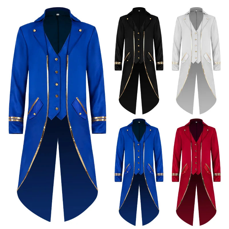 Men's Classic Medieval Vintage Tailcoat Halloween Cosplay Victorian Renaissance Style Steampunk Medieval Jacket Costume