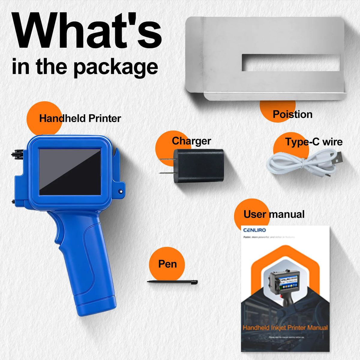 Cenliro Mini Handheld Inkjet Printer CL11P with Black Fast-drying Ink Cartridge for Date Batch Number Logo Code On Any Surfaces