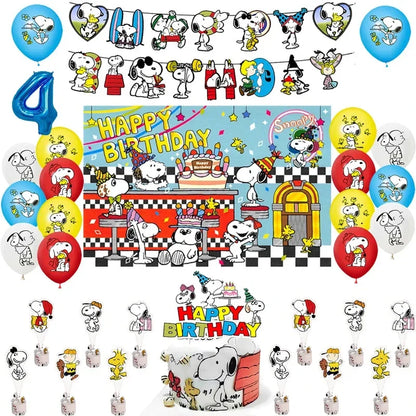 Happy Birthday Party Decorations Dog Banner Flag Foil Latex Balloons White Anime Supplies Baby Boy Girl Kids Cute Toy Gifts