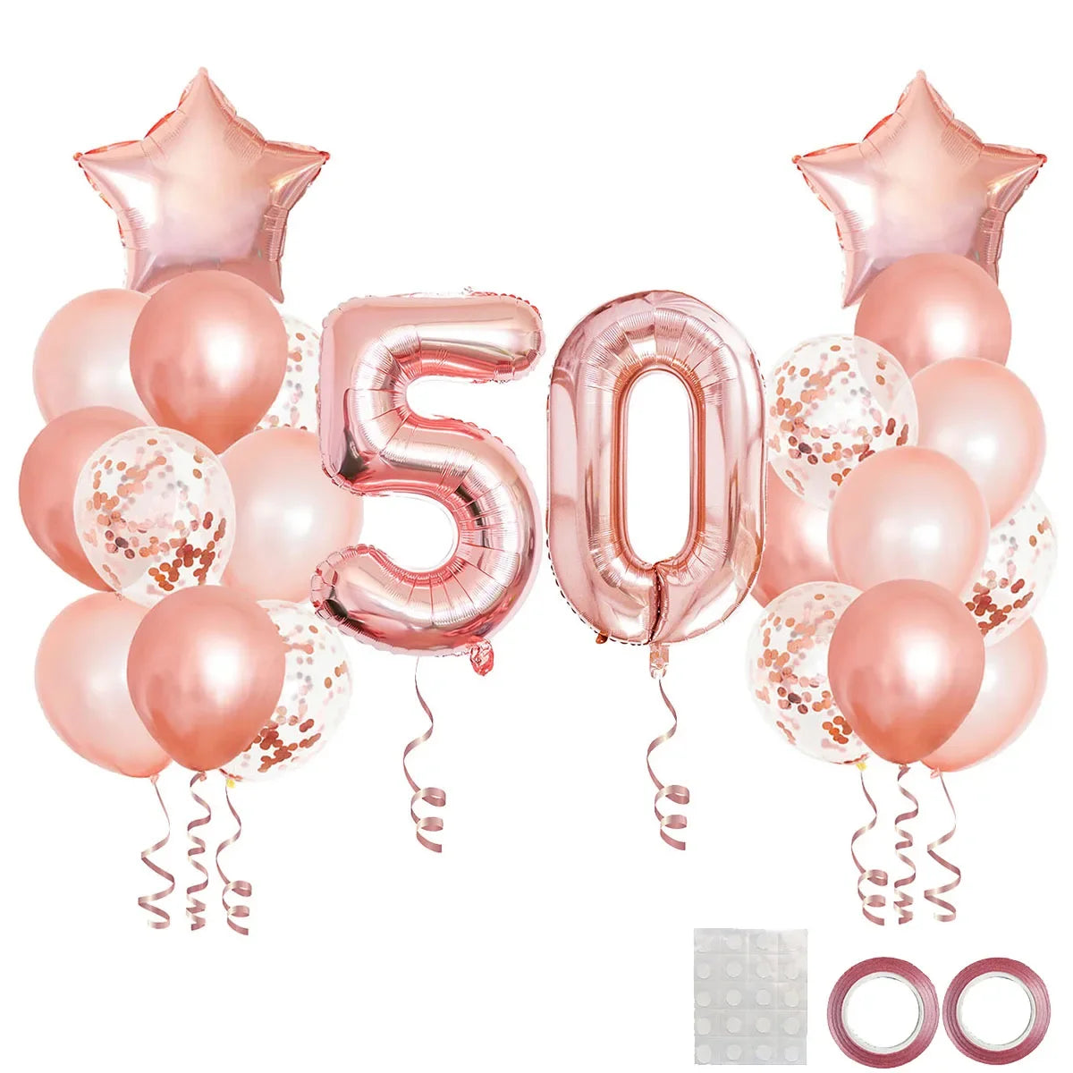 25pcs Rose Gold Mixed Balloons 10 15 16 18  20 21 25 30 35 40 50th Birthday Party Decorations  Woman Birthday Anniversary Decor
