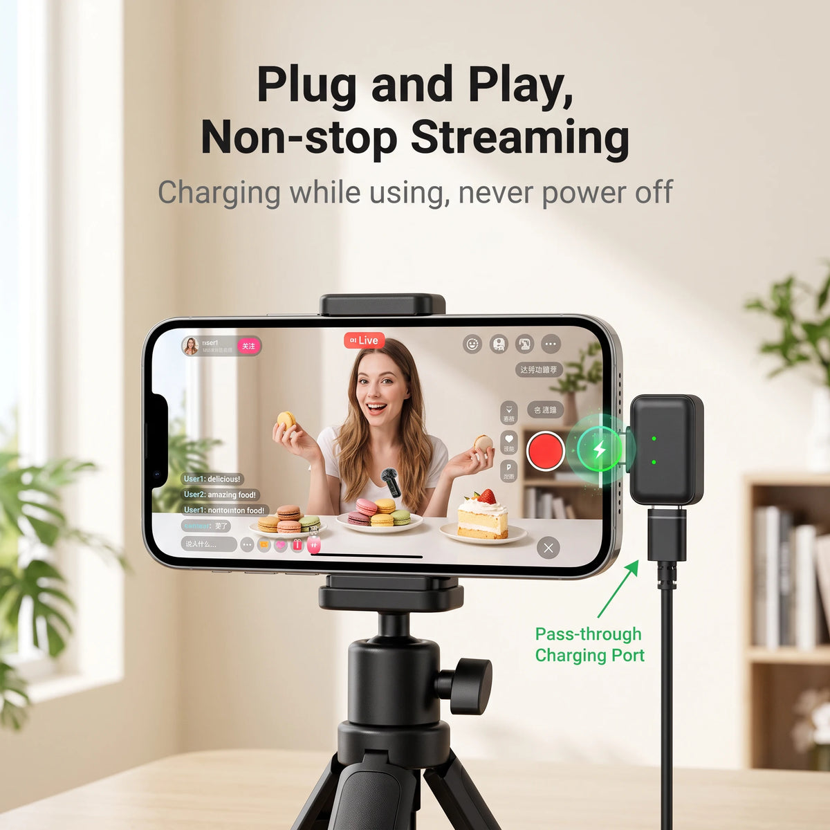 Wireless Lavalier Microphone, AI Noise‑Reduction Lapel Mic With Charging Case, Plug‑and‑Play for iPhone Android Vlog Live Stream