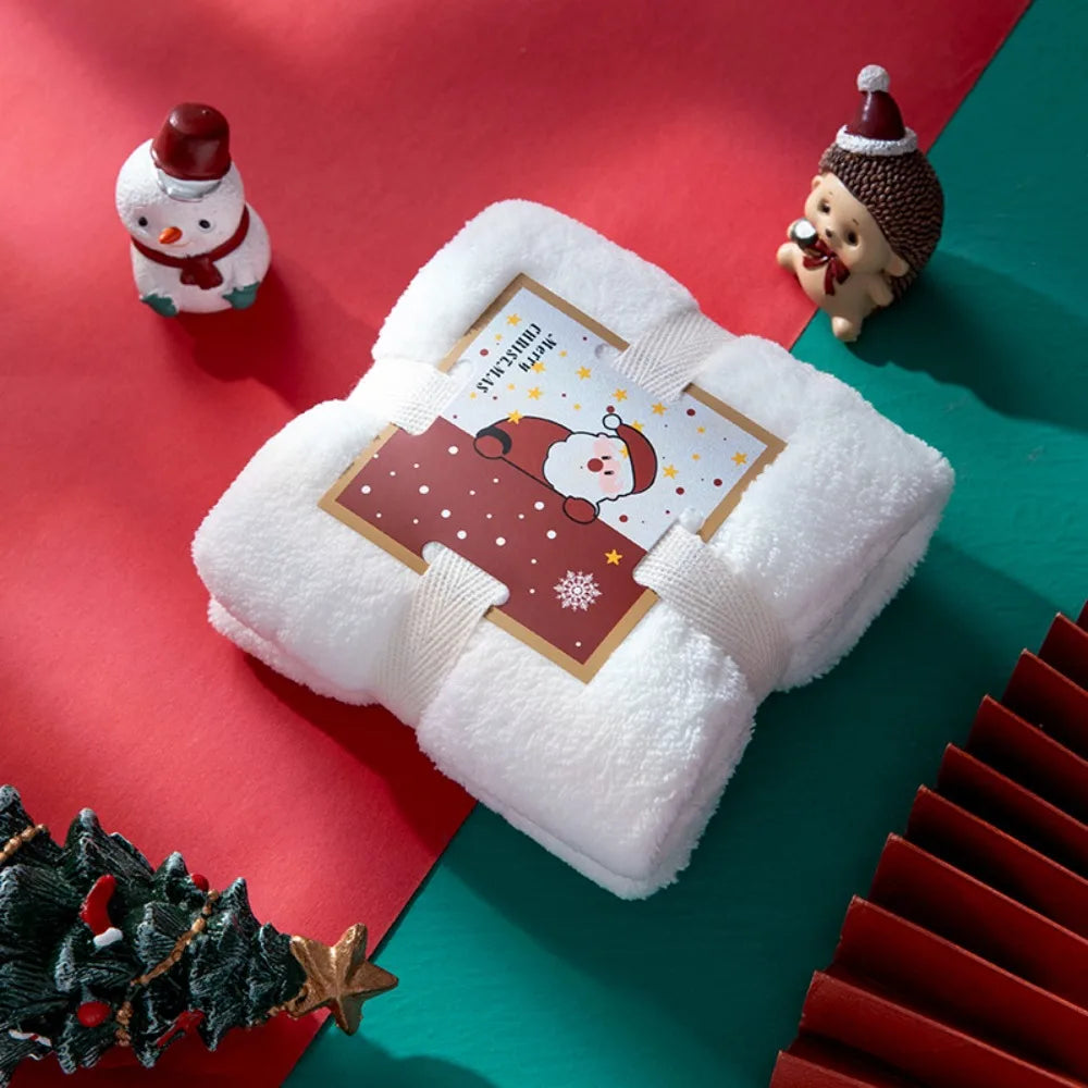 Coral Velvet Christmas Towel Xmas Holiday Decorative Reusable Face Towel Absorb Water Wash Cloth Christmas Gift Party Gift