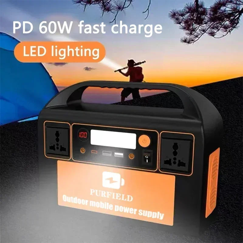 PURFIELD 220V 110V 300W Portable Power Station AC DC Outdoor 315WH Solar Generator 90000mAh/3.7V Battery Emergency Power Supply