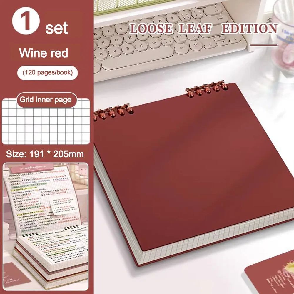 Multifunctional 120 Pages Loose-leaf Notebook Color Flip Up Diary Book Detachable Grid Inner Pages Notepad for School Office