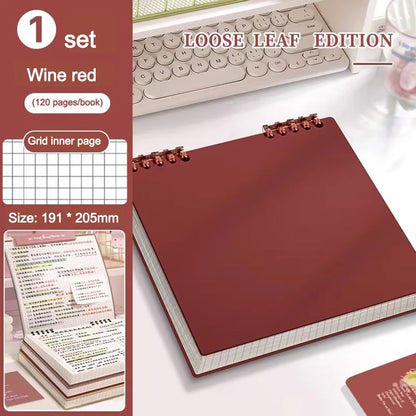 Multifunctional 120 Pages Loose-leaf Notebook Color Flip Up Diary Book Detachable Grid Inner Pages Notepad for School Office