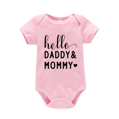 Hello Daddy Mommy Newborn Baby Bodysuit Pure Cotton Short Sleeve Summer Jumpsuit Cute Baby Onesie