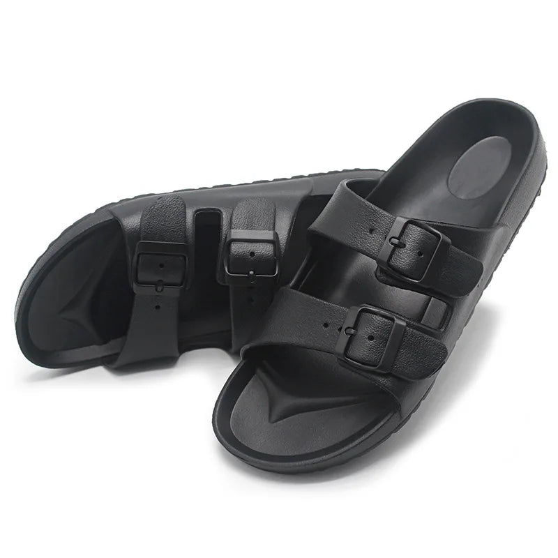 Litfun Women Summer Fashion Slippers 2025 New Outdoor Non-slip Beach Sandals With Double Buckle Indoor Casual Flat House Slides