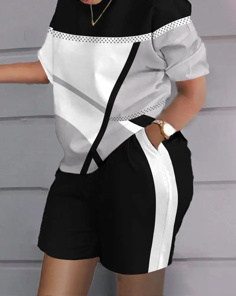 Women Casual Short Sleeve Two Piece Sets Women Outfit 2024 Summer Plaid Printe Pocket Suit Female T Shirt Shorts 2 Pieces Set