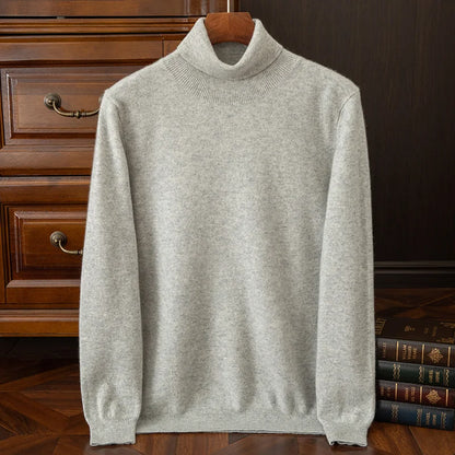 100% cashmere men's pullover business casual solid knitted sweater loose Pull Turtleneck Tops basic Turn down collar Jumper