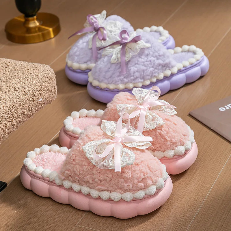 2026 New Women's Plush Slippers - Bow Detail Winter House Shoes, Ultra-Soft Non-Slip Indoor Slippers for Home&Maternity Comfort