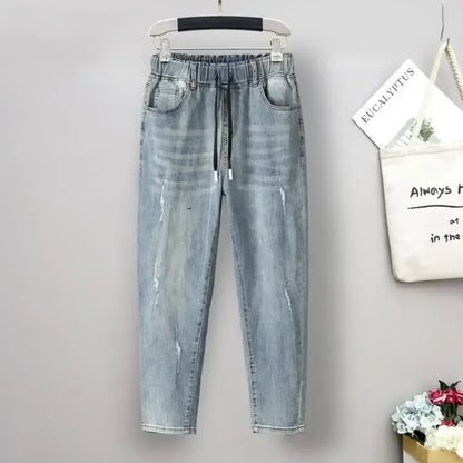 XL-6XL Plus Size jeans for Women Mom Jeans Woman Elastic High Waist Blue Baggy Jeans Denim Ripped Jeans Female Harem Pants