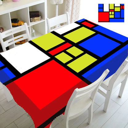 Modern Abstract Mondrian Pattern Tablecloth Table Cover Cloth Rectangle Square Minimalist Geometric Home Kitchen Decor