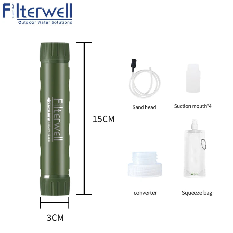 Filterwell Portable Camping Water Filter Straw Survival Outdoor Gravity Drinking Water Purifiers Hiking Supplies Tourist Travel