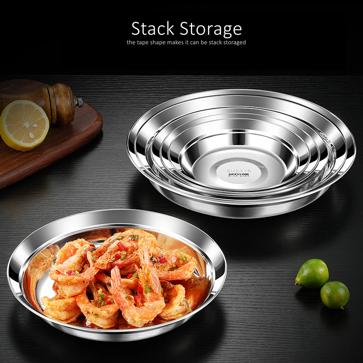 20~26cm Diameter Pure 316L Stainless Steel Plate LFGB Certified 99.9% Anti-bacterial Dinning Platter Fall Resistant Tableware