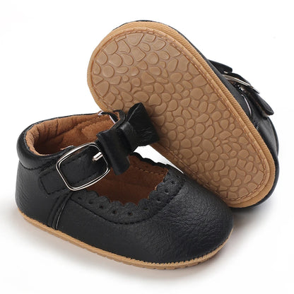 Breathable Newborn Baby Shoes Baby Boy Girl Shoes Girl Classic Bowknot Rubber Sole Anti-slip PU  Toddler Shoes First Walker