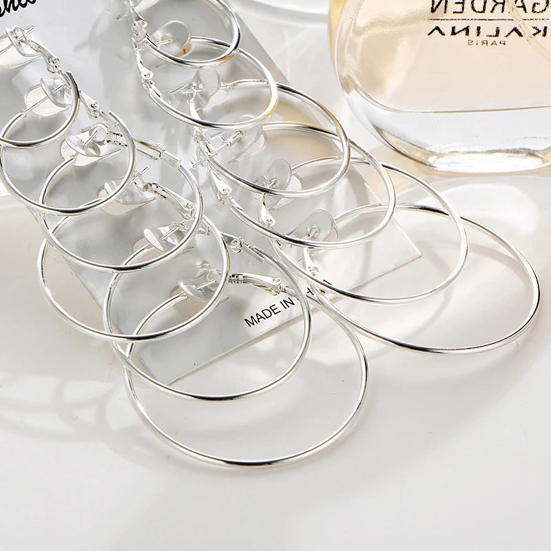 12pairs/6pairs Simple Punk Hoop Earrings Set Big Circle Earrings