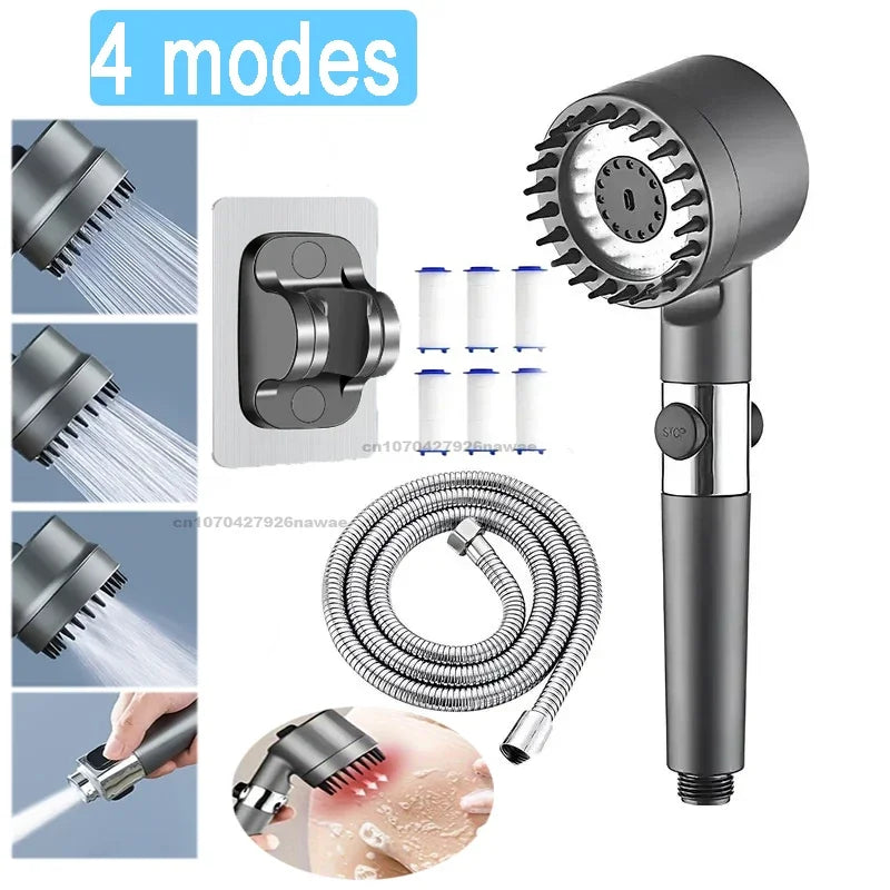 Shower Head with Filter High Pressure Shower Knobs Showers Head One-Key Stop Water Massage Shower System Bathroom Accessories