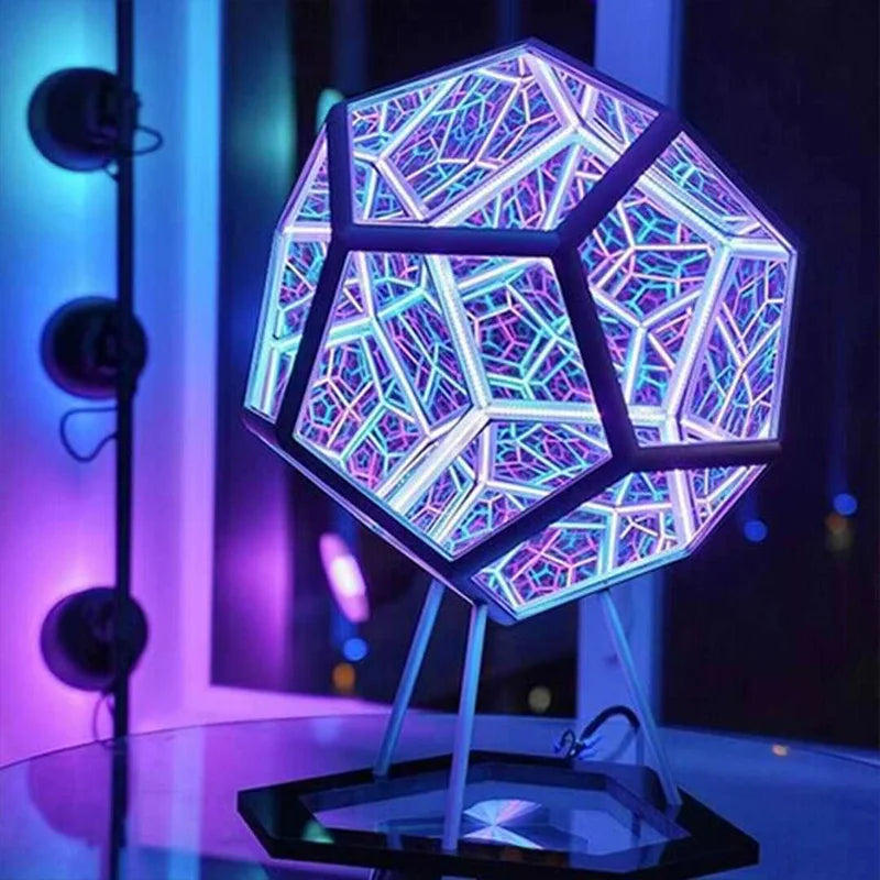 Dreamy Geometric Space LED Night Light with Stand Creative Color Christmas Birthday Gifts Infinity Dodecahedron Mirror Art Light