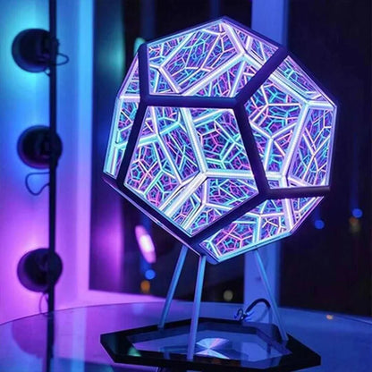 Dreamy Geometric Space LED Night Light with Stand Creative Color Christmas Birthday Gifts Infinity Dodecahedron Mirror Art Light