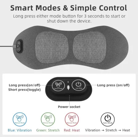 3-in-1 Back Massager Heat Vibration for Back Pain Relief Herniated Disc Stretch Support Traction Lower Back Massage Pillow