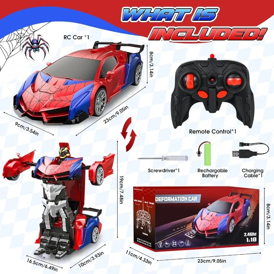 2.4GHz Deformable Spider RC Car - Cool Robot Car with Stunts, Rechargeable Battery & LED Lights, Gift for Kids 3+