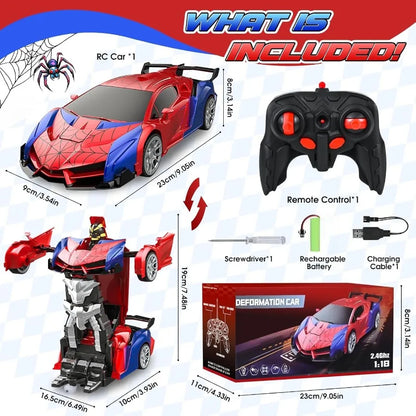2.4GHz Deformable Spider RC Car - Cool Robot Car with Stunts, Rechargeable Battery & LED Lights, Gift for Kids 3+