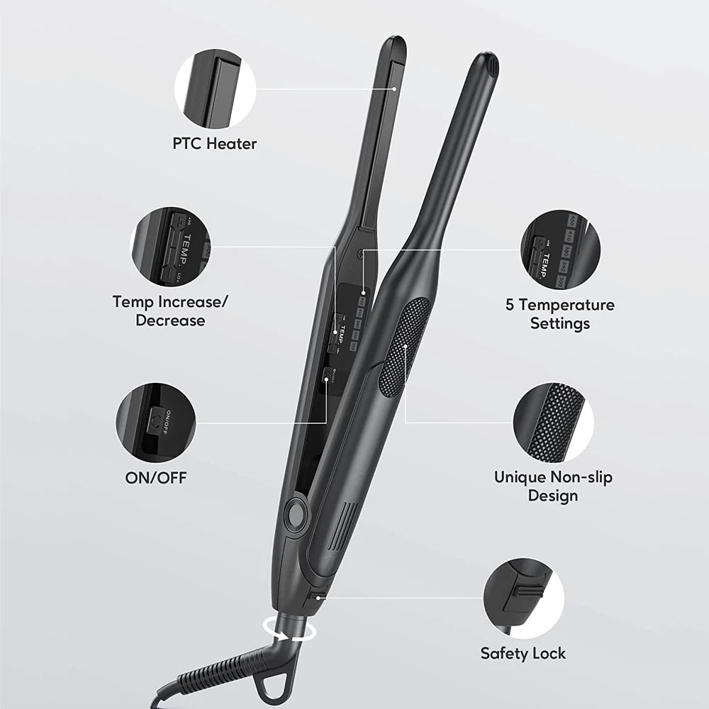 Hair Straightener Curler Professional Ceramic Coating Thinnest Plate Pencil Flat Irons For Short Hair Men's Beard Styler