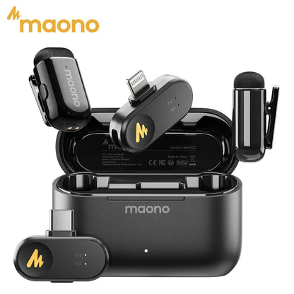 MAONO T1 Mini Wireless Lavalier Microphone for Phone AI Noise Cancelling Auto Clipping App Control Mic for Audio Video Recording