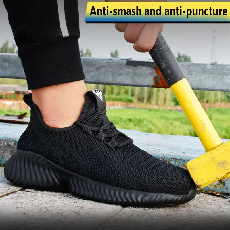 Work Boots Breathable Safety Shoes Men's Lightweight Summer Anti-Smashing Piercing Work Sandals Protective Single Mesh Sneaker