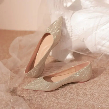 Woman Flats Gold Wedding Bride Shoe Pointed Toe Sexy Shoes For Women High Quality Fashion Novelties Offer 39 Genuine Mark On