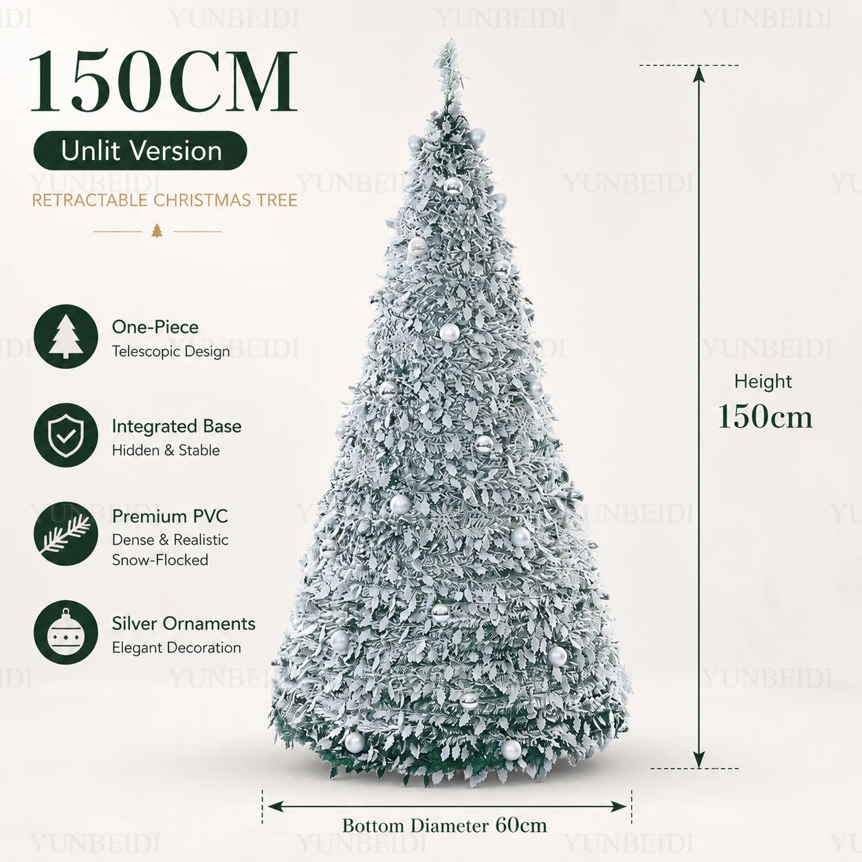 Integrated Foldable Christmas Tree with Ornaments LED Lights High-end Christmas Tree 150cm/180cm Home Christmas Party Decoration