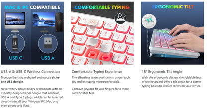 USB Wireless Keyboard and Mouse Set RGB Backlit Rechargeable Light Up Letters Full-Size Wireless Keyboard for Computer