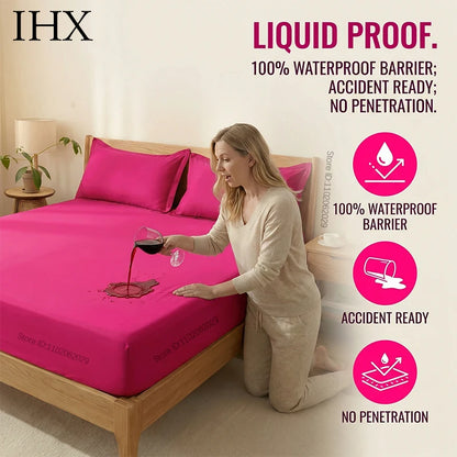 IHX Waterproof Mattress Covers Protector Bed Fitted Sheets with Elastic Band Single Double King Size 140/160/180x200 Custom Size