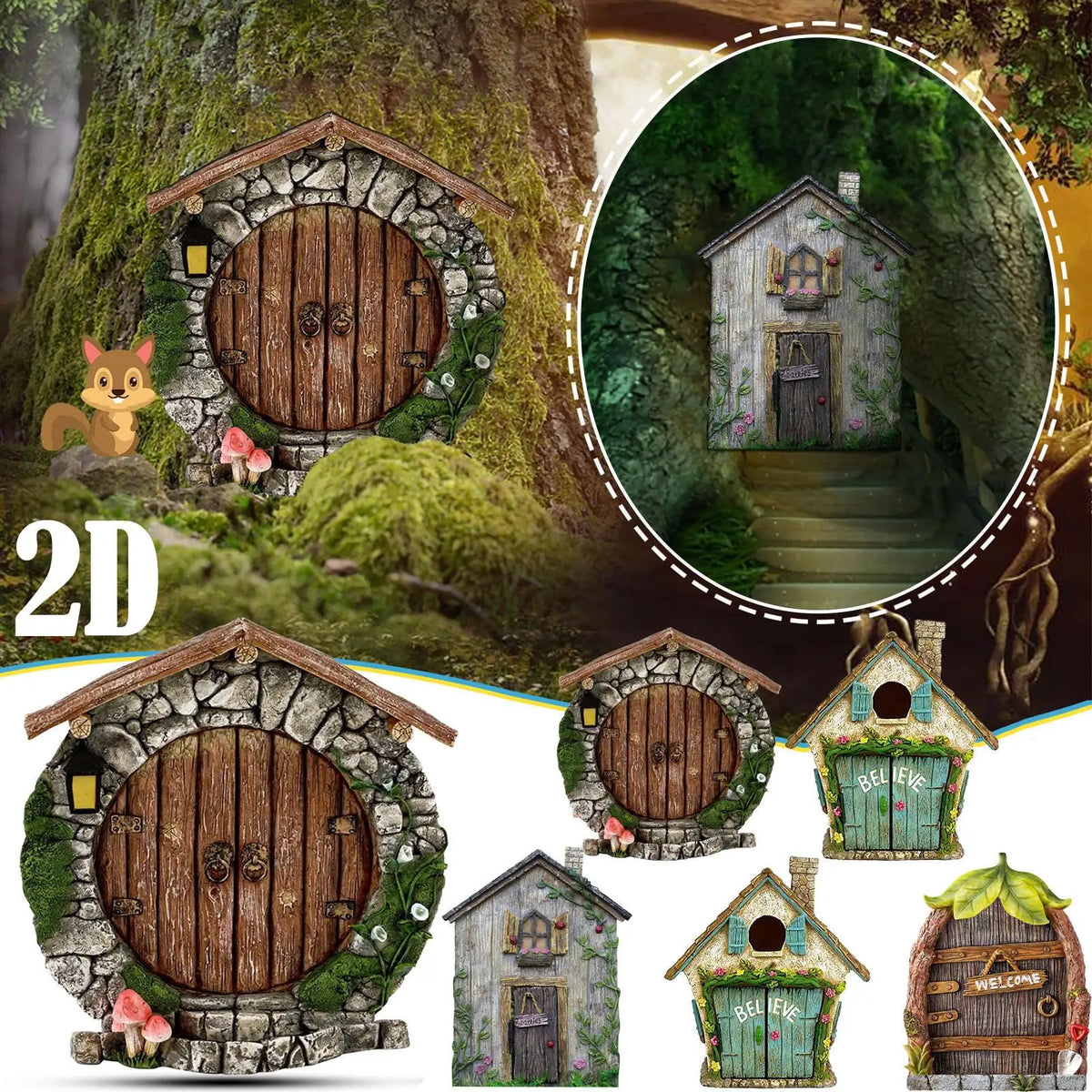 Miniature Fairy Gnome Door Figurines Elf Home For Yard Art Garden Tree Sculpture Statues Decor Outdoor Decor Fairy Garden D V5C7