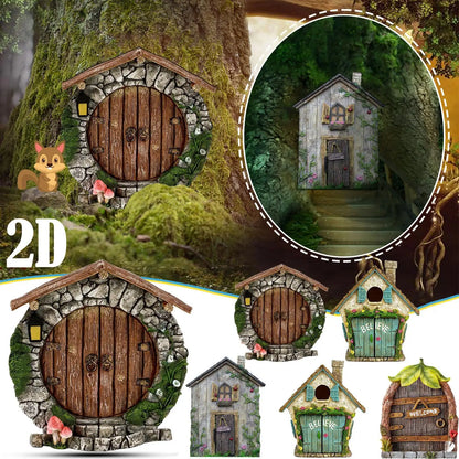 Miniature Fairy Gnome Door Figurines Elf Home For Yard Art Garden Tree Sculpture Statues Decor Outdoor Decor Fairy Garden D V5C7