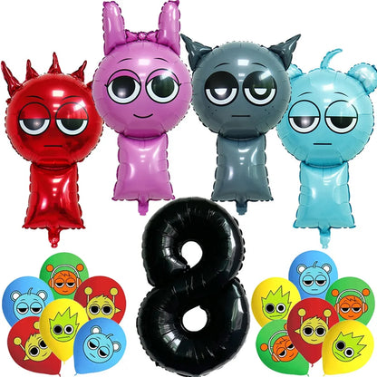 Sprunki Birthday Party Decoration Incredibox Latex Aluminum Foil Balloon For Kids Event Supplies Banner Disposable Tableware